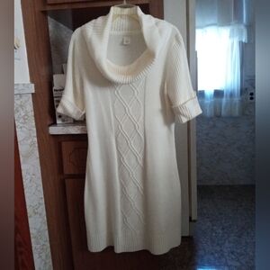 London Times Cream Sweater Dress, Short Sleeve, Large